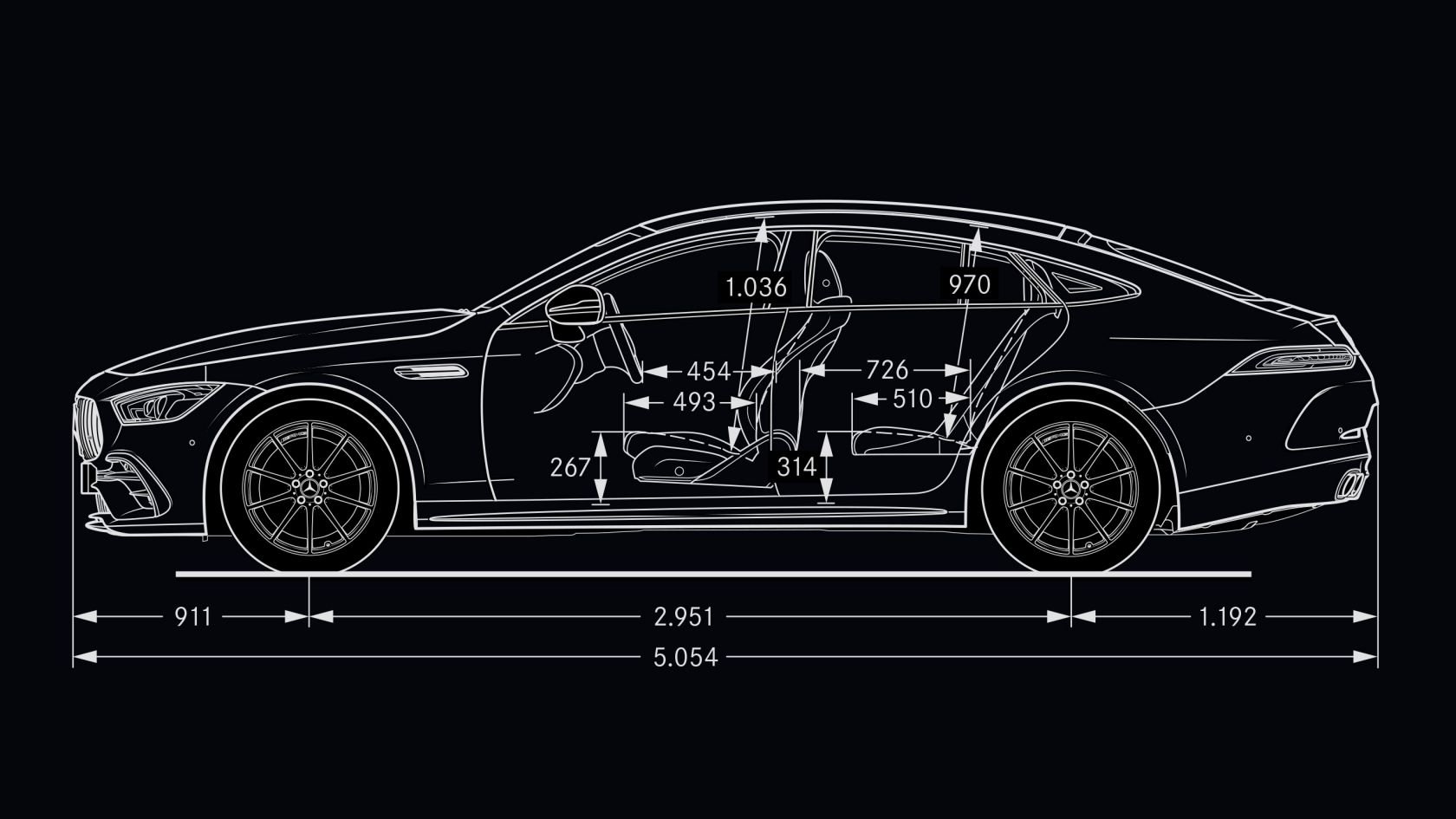 Технічні характеристики Mercedes-AMG GT 4-дверне Купе Розміри Mercedes-AMG GT 43 #4